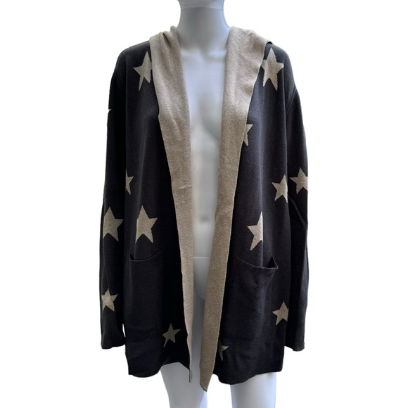 Splendid Cashblend Star Reversible Sydney Cardigan Dark Gray/Tan Size Small - Picture 1 of 12